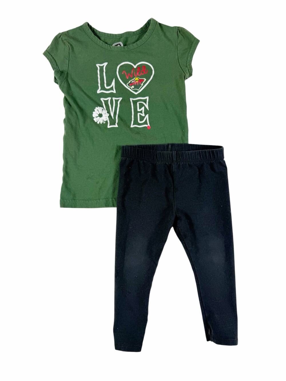 Minnesota Wild Girls Outfit Set size 3 NHL Love Tee & Black Leggings